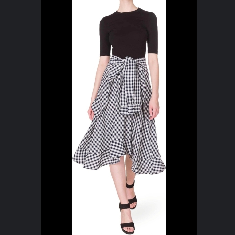 Maje Rapri Midi Dress Size US Small 2 / 4 Tie Shirt Front Gingham Mix Media